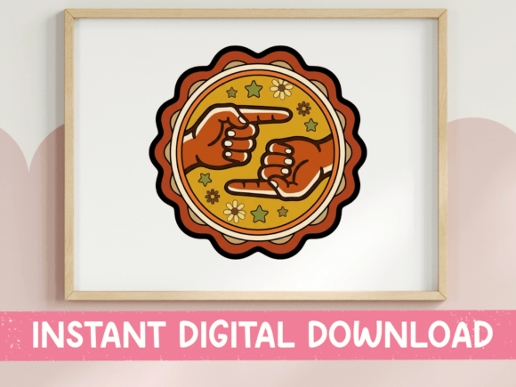 Finger Guns Retro Groovy Badge Sticker Review