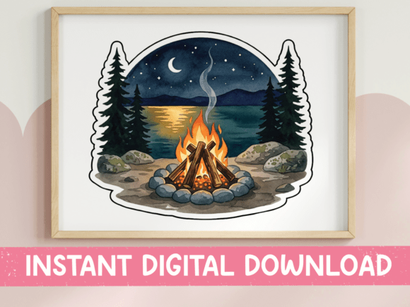 Lakeside Campfire Night Sticker: A Designer's Review